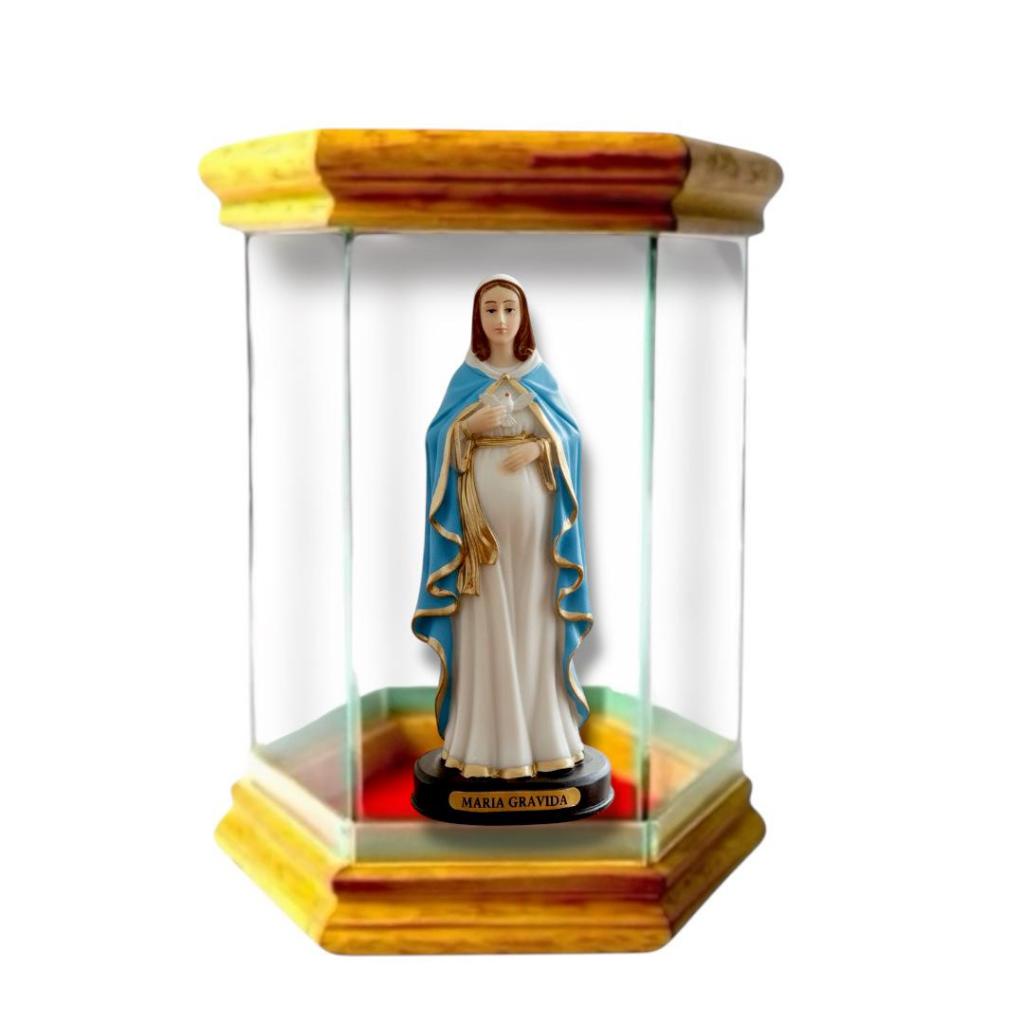 Redoma de Vidro com Imagem Resina Nossa Senhora Grávida 15cm