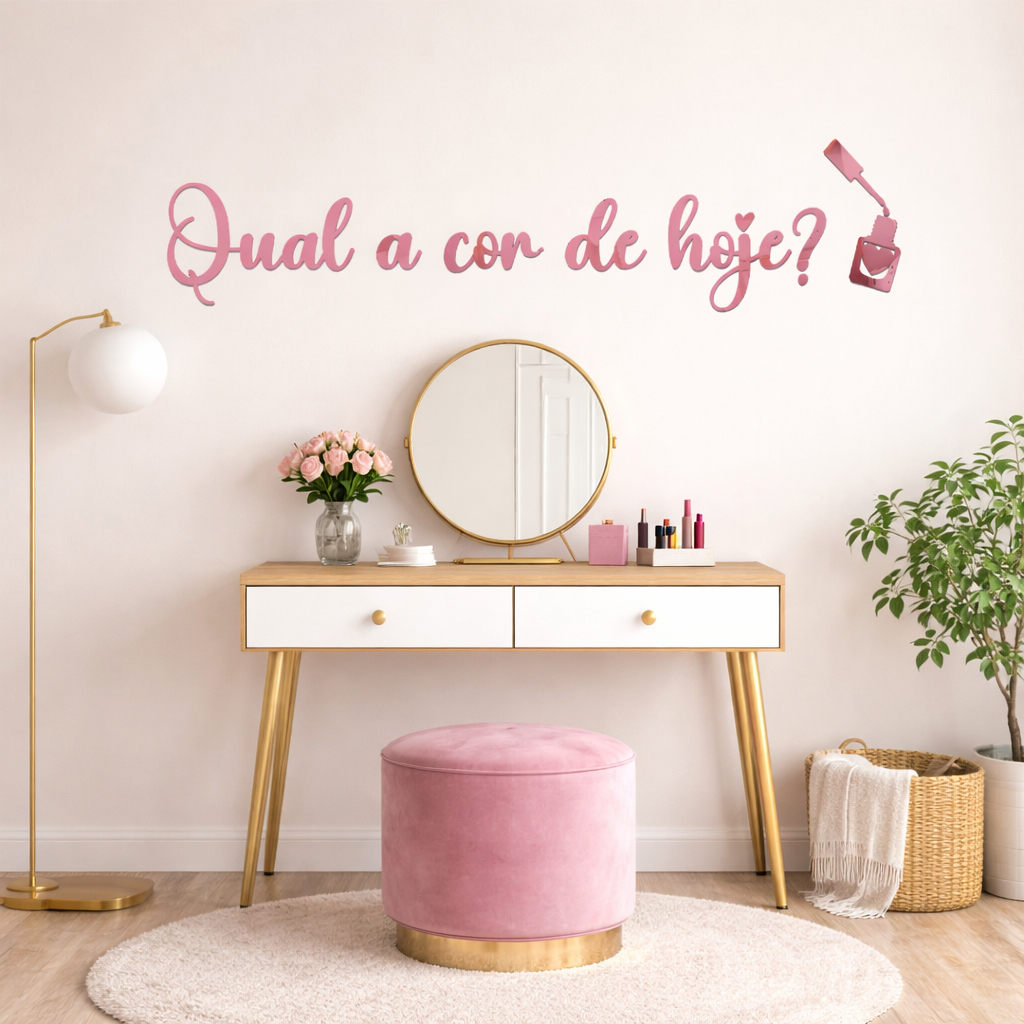 Espelho Acrilico Decorativo Frase "Qual a cor de Hoje?" Esmalteria Nails Designer Salão Studio