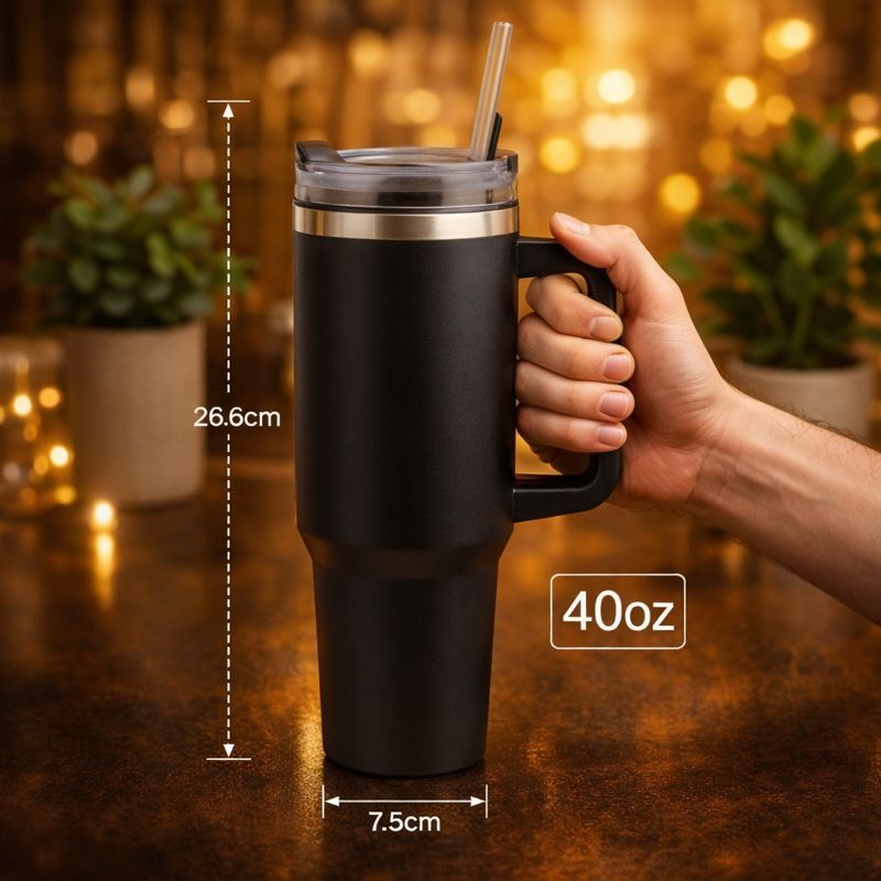 Copo Térmico Inox Premium 1200ml Portátil C/Tampa e Canudo – Alta Durabilidade COR PRETO em Oferta na Shopee