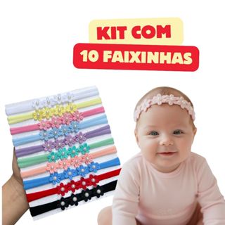 Kit 10 Faixinhas Tiara para Bebê com Flores Laços Lacinhos Menina Rn em Oferta na Shopee
