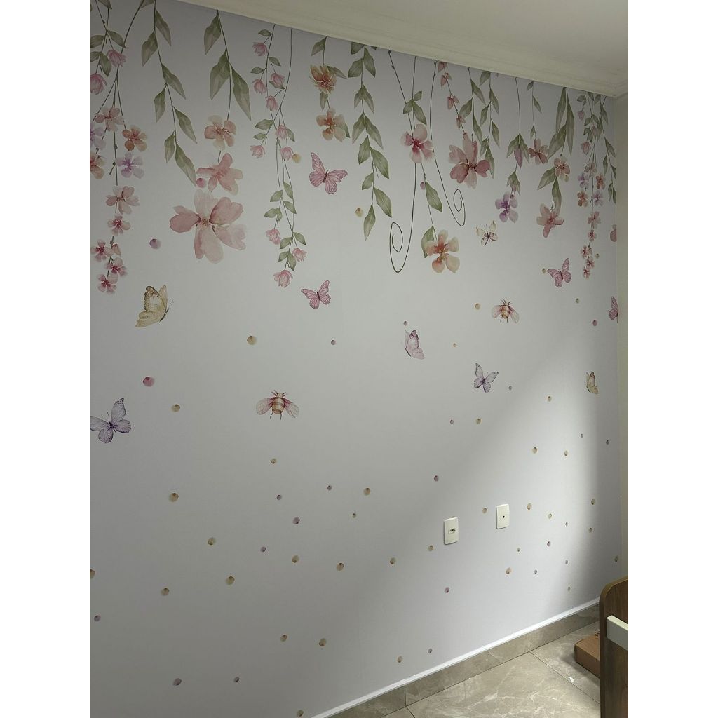 Papel De Parede Infantil Floral Jardim Suspenso Delicado Auto Adesivo Rosas Floral Menina Lavável