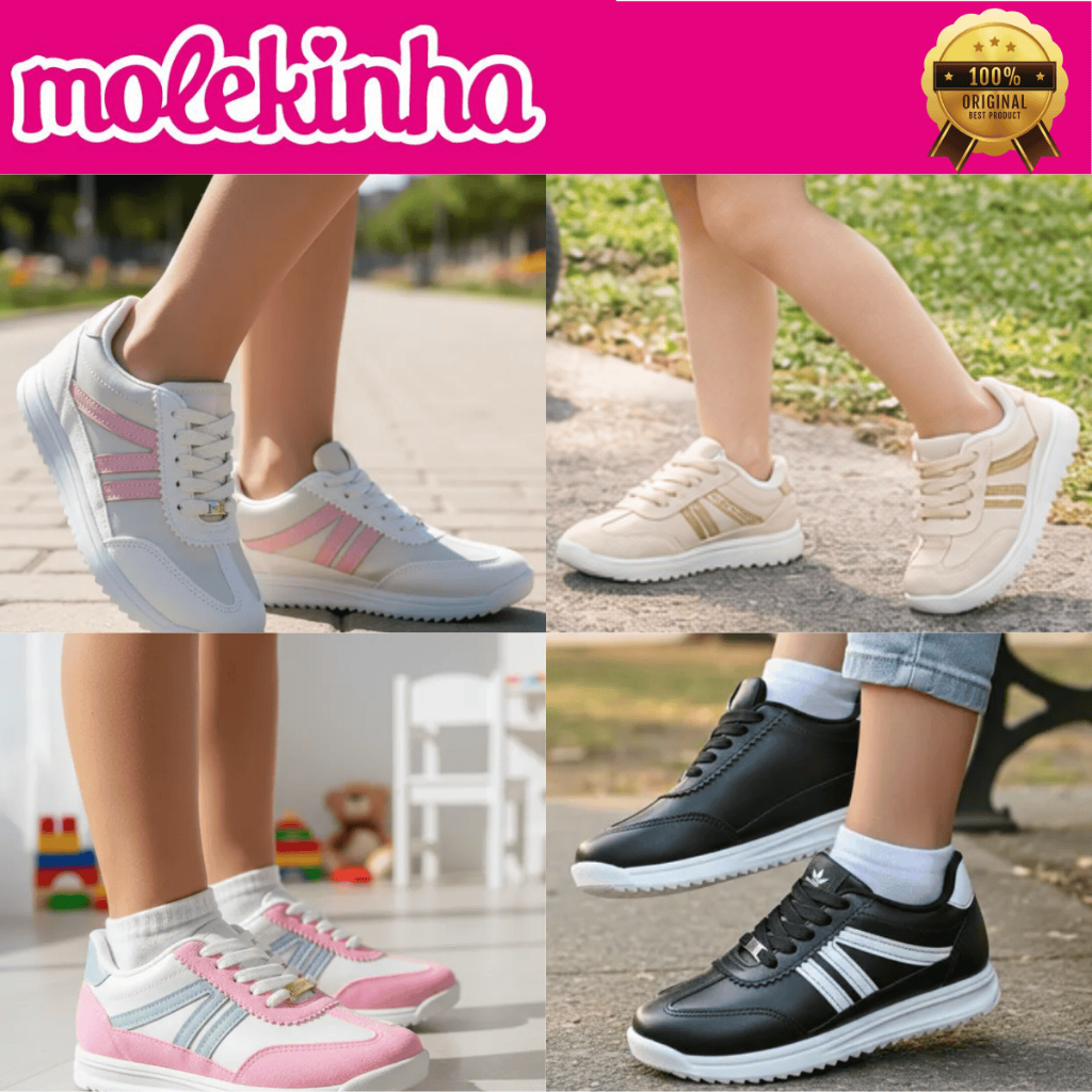 Tênis Infantil para Meninas Molekinha Escolar Casual Confortável Macio Comfy Original em Oferta na Shopee