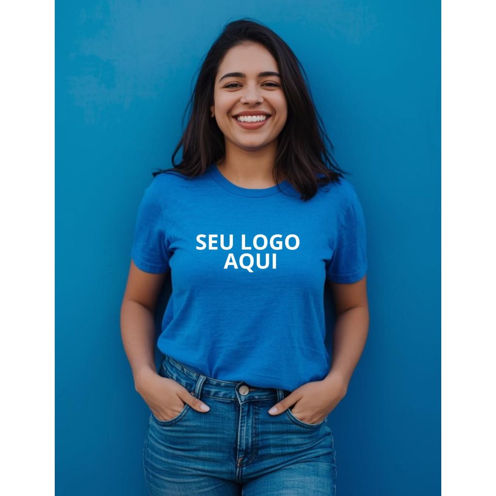Camiseta Personalizada Azul Unissex 100% Algodão | Estampe Sua Marca em Oferta na Shopee