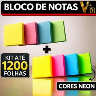 Kits com 400, 800, 1000 e 1200 Folhas Bloco Adesivo (VILLELA STORE 01)