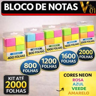 KITS COM 400, 800, 1200, 1600 e 2000 FOLHAS BLOCO ADESIVO ANOTACAO POSTITI 37,5X50MM NEON PAPE AULAS em Oferta na Shopee