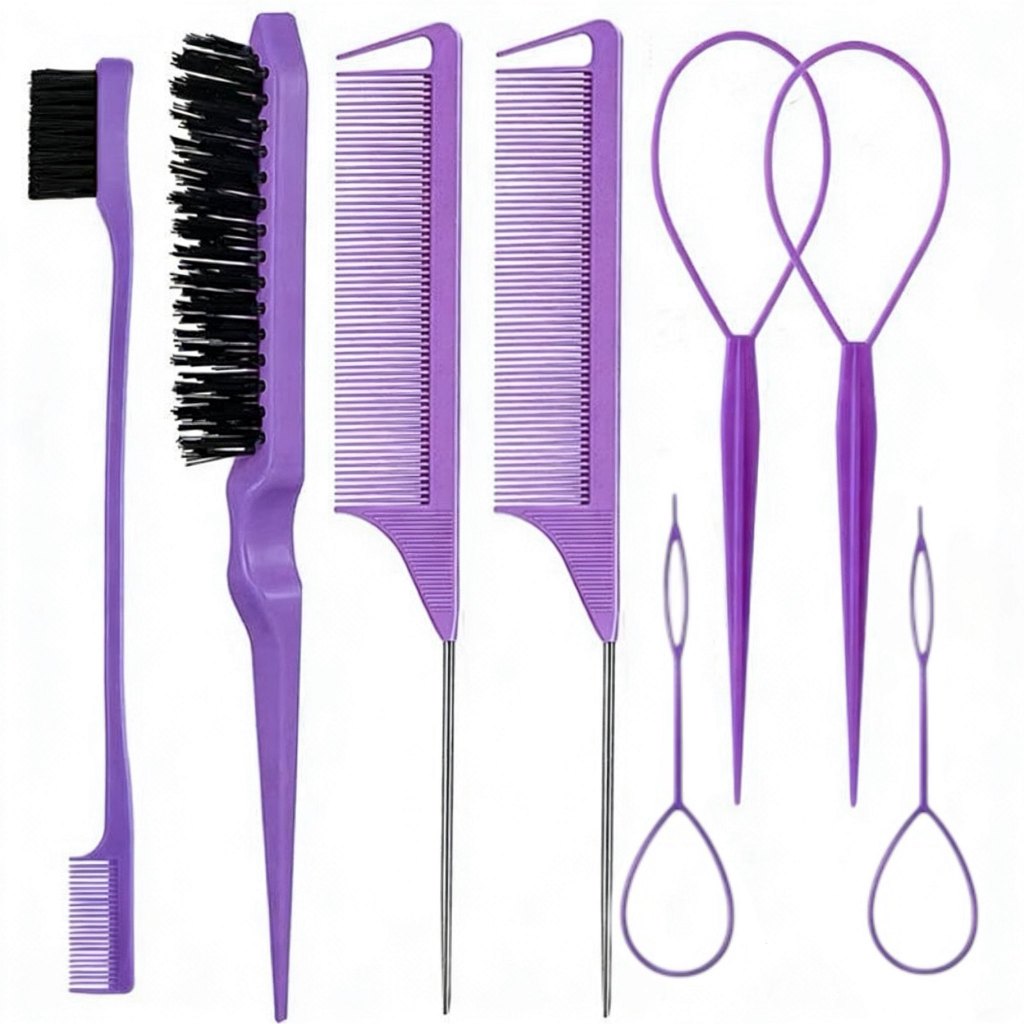 Kit 8 peças para estilizar e trançar o cabelo, incluindo borrifador, pente e ferramenta para trançar em Oferta na Shopee