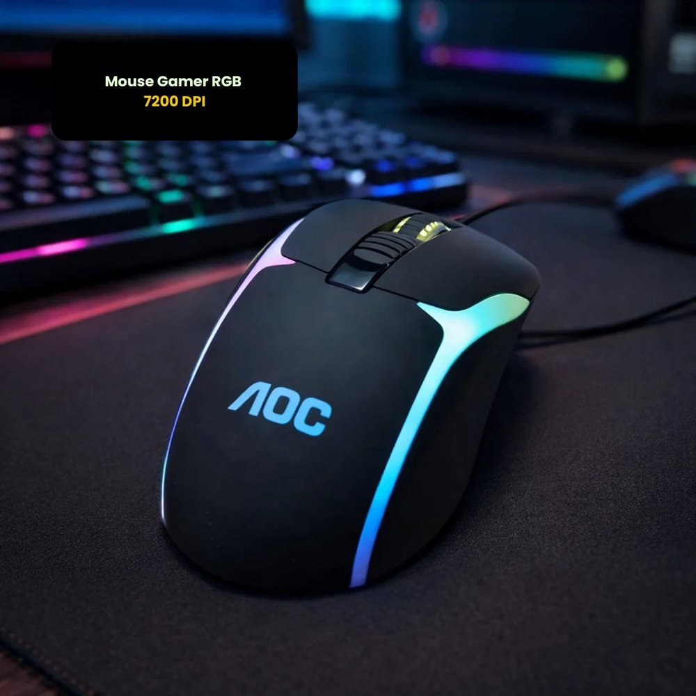 Mouse Gamer AOC RGB 7200 DPI USB Com LED Mouse Para PC Gamer notebook 8 funções Fire Button