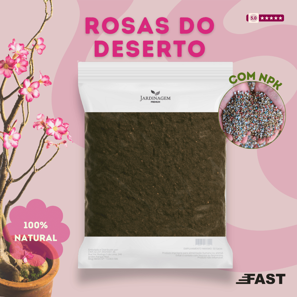 Substrato para Rosas do Deserto + NPK 5Kg Para Drenagem, Nutrição e Crescimento Saudável das Plantas