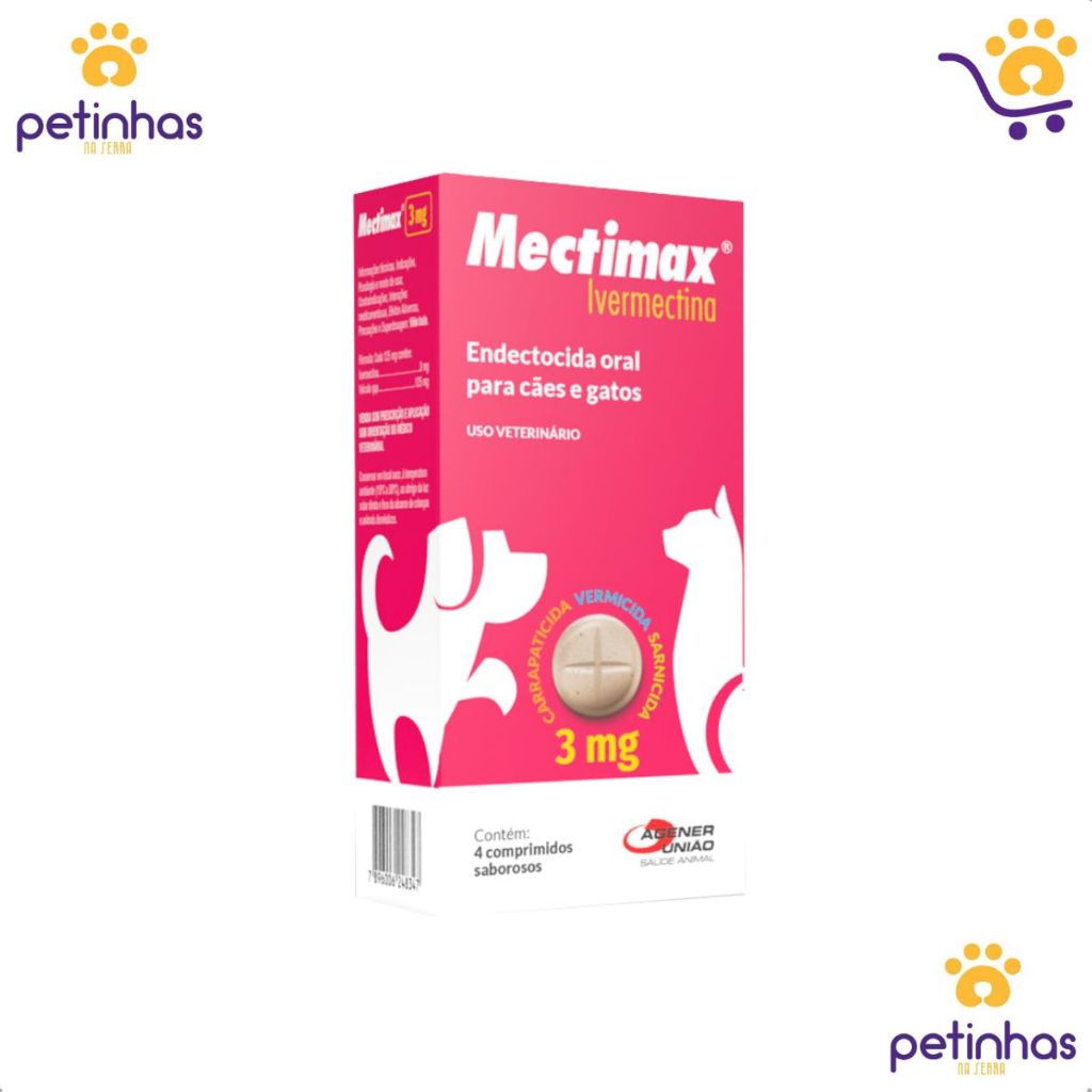 Mectimax 3Mg - Blister com 4 Comprimidos Antiparasitário P/ Cães E Gatos - Agener em Oferta na Shopee