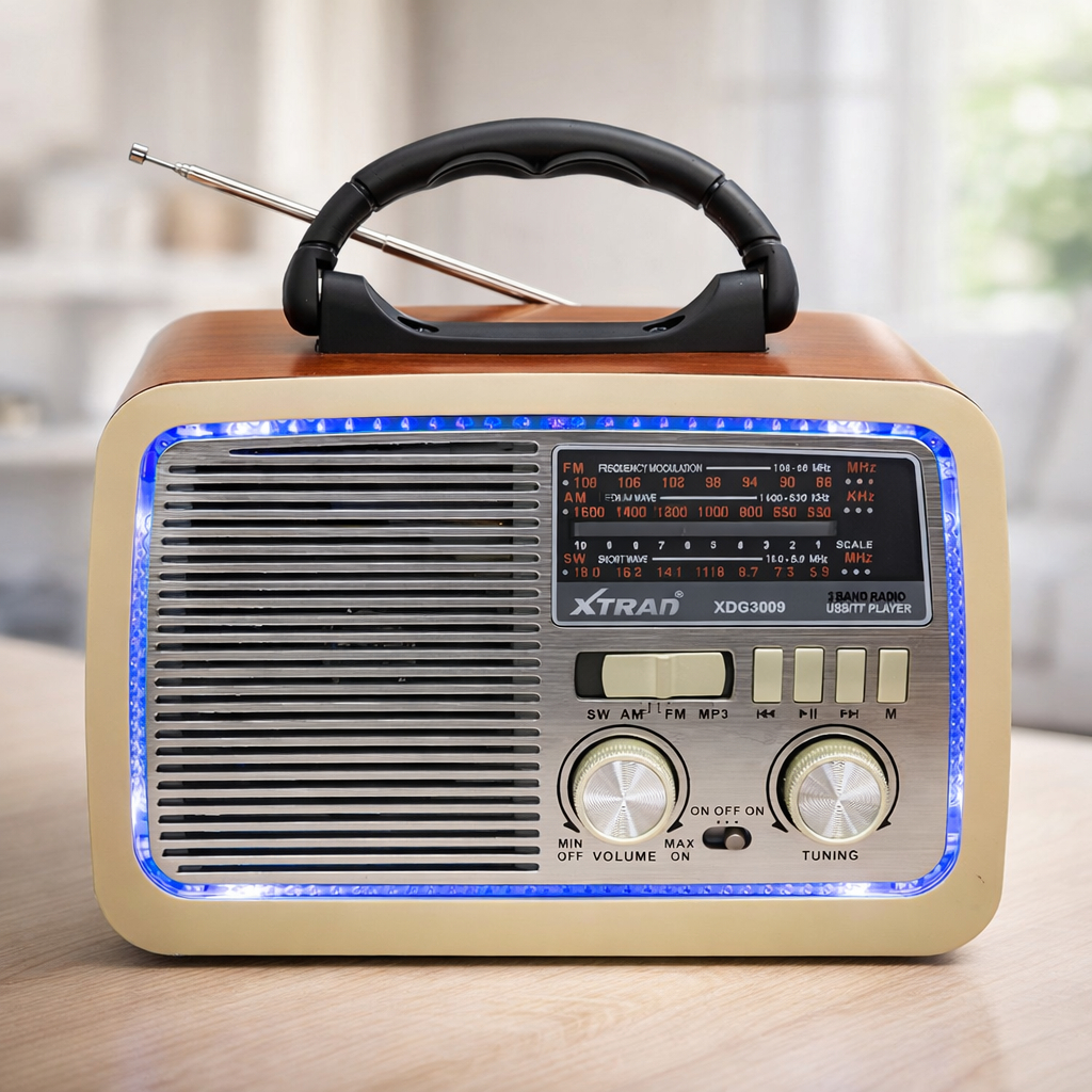 Rádio Portátil Retro com Bluetooth - Design Clássico e Som de Qualidade
