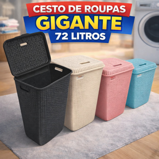Cesto de Roupa Suja com Tampa 72 Litros para Lavanderia Banheiro Multiuso Grande Família em Oferta na Shopee