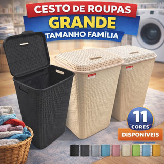 Cesto De Roupa Suja Grande 72L Resistente Lavanderia Tampa Organizador Roupas Banheiro Fa…