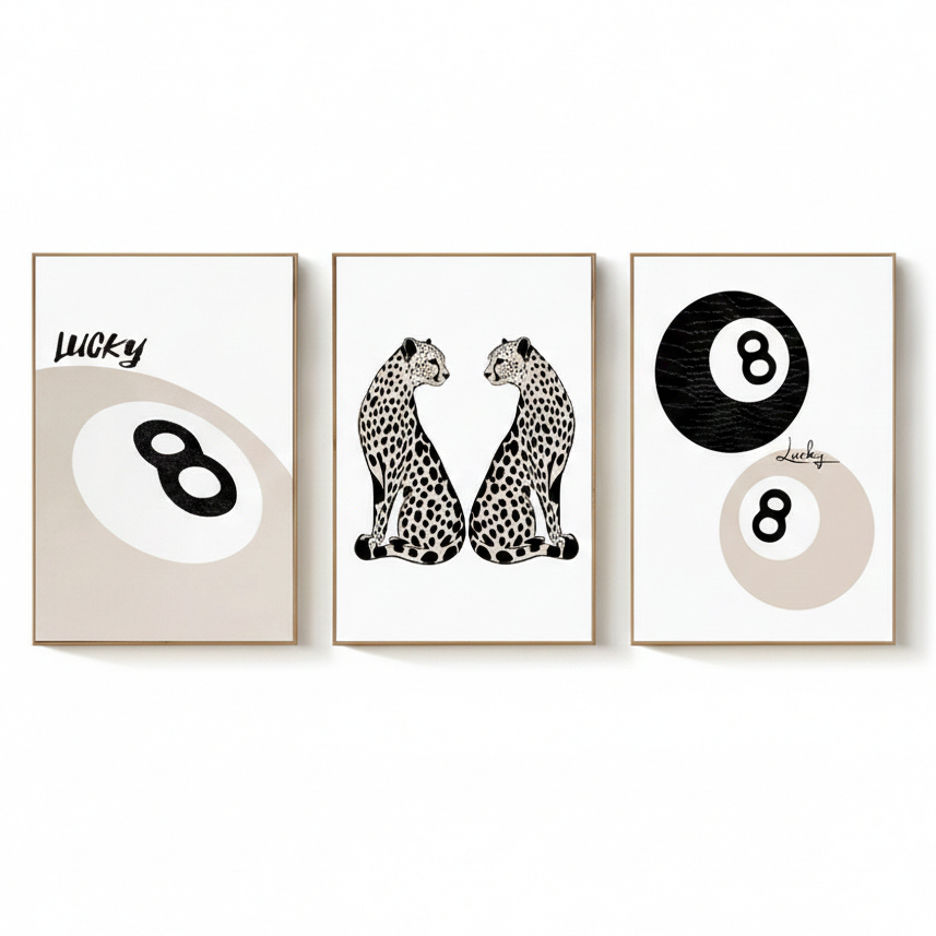 Quadros decorativos Funky sujo martini cocktail & leopardo sorte no.8 bola batom beijo (3 peças)