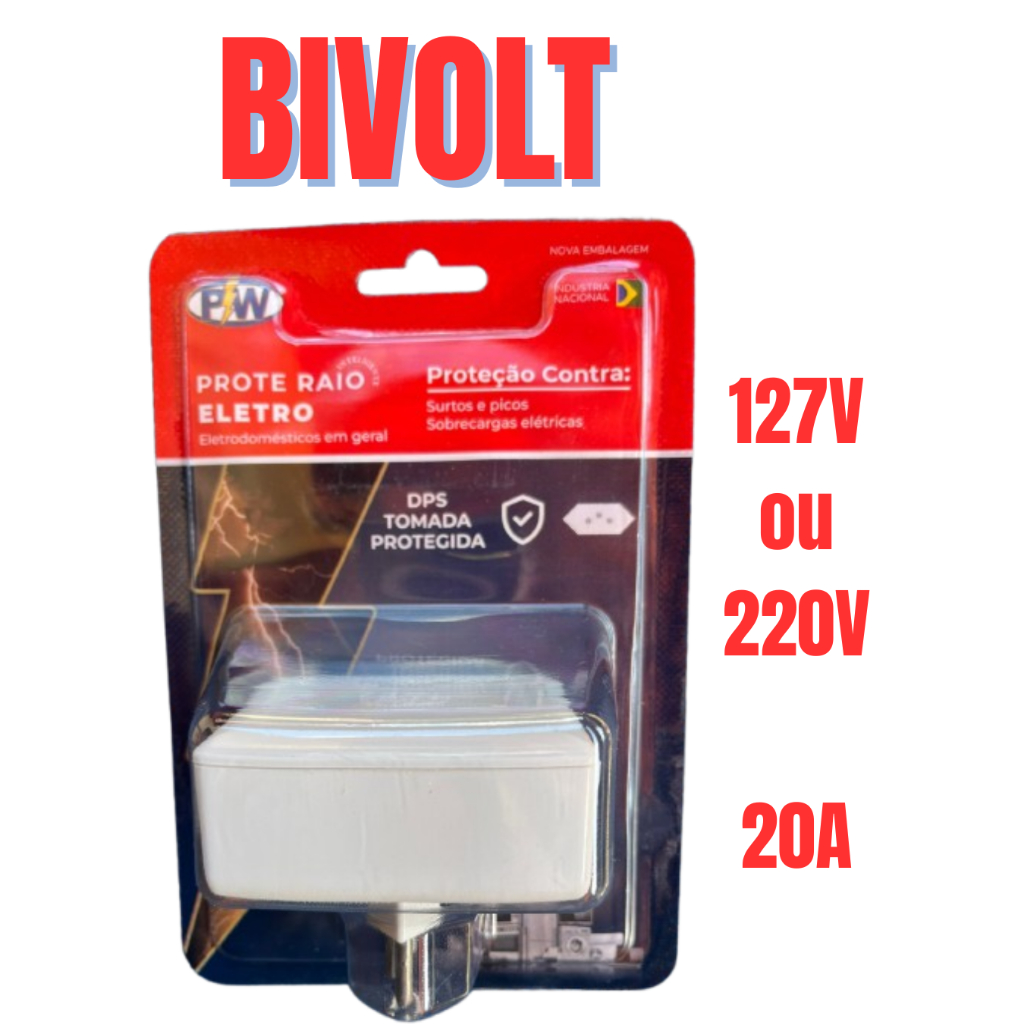 PROTETOR DE RAIO ELETRO - 2 TOMADAS PROTEGIDAS - BIVOLT - 20A