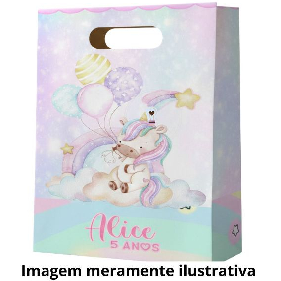 Sacolinha Surpresa Personalizada M - UNICÓRNIO BABY AQUARELA 1.0 Lembrancinha de festa Infantil PEGUE E MONTE