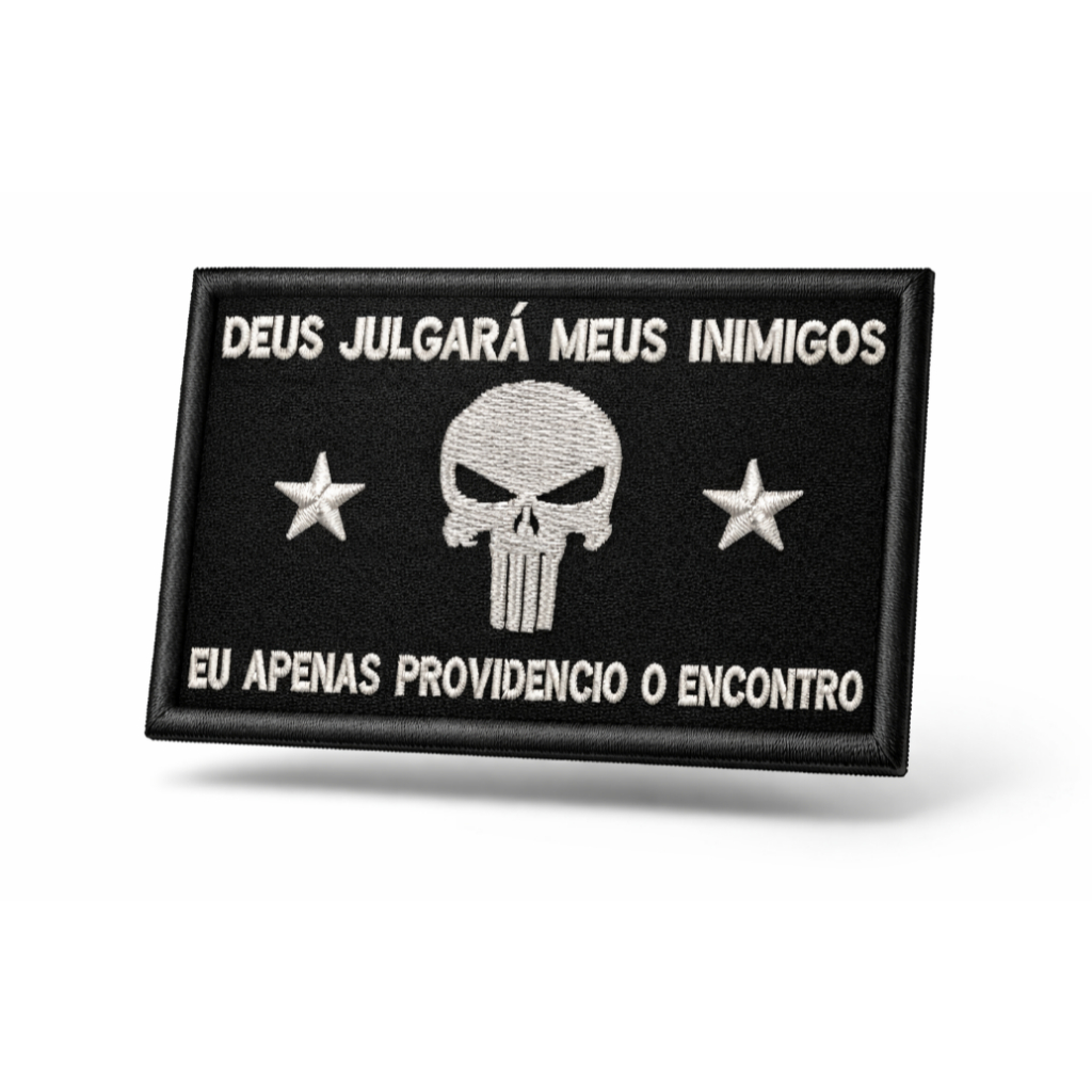 Patch Bordado  -  Deus Jugara Meus Inimigos - Caveira Justiceiro - Airsoft
