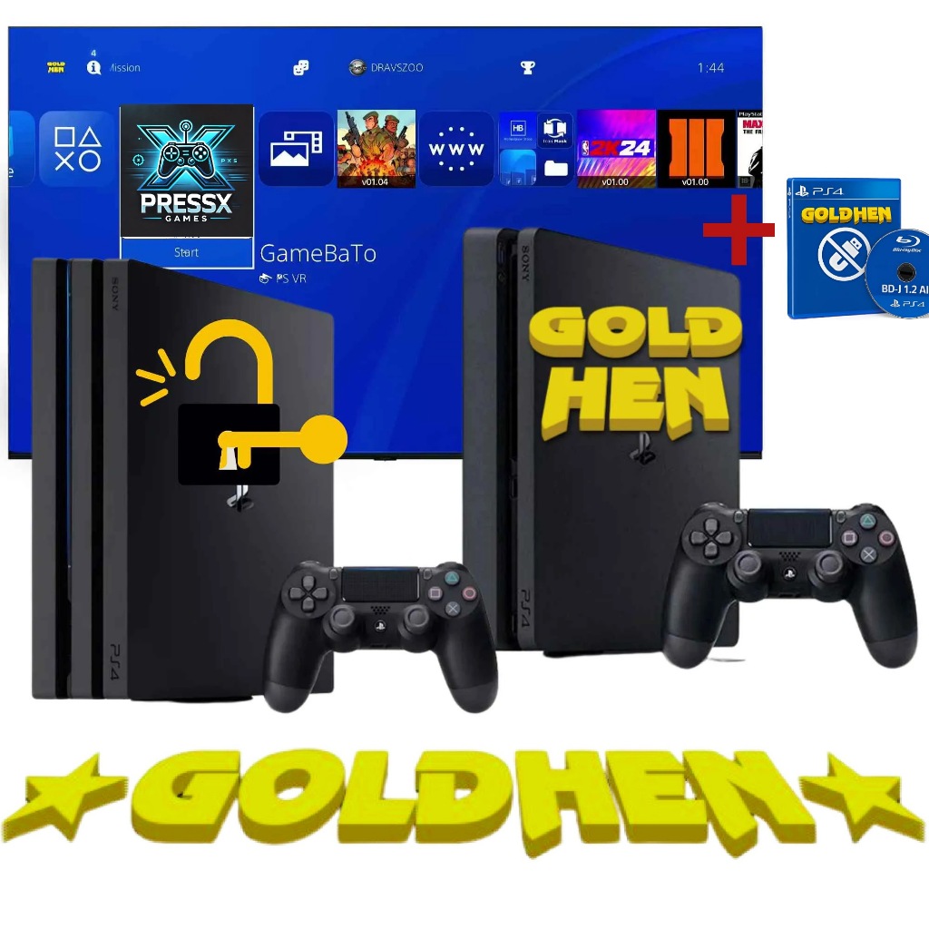 Playstation 4 Slim/Fat Gold Hen 9.0/11.0 + 1 CONTROLE 500gb 1Tera