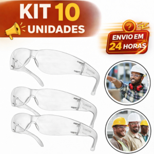 Kit 10  Óculos de Proteção Epi Transparente Ideal Para Obras, Pinturas, Uso Profissional e Doméstico
