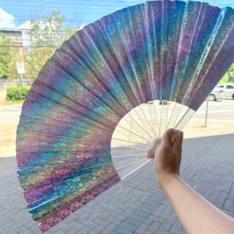 Leque Grande Brilho Holográfico Raves Baladas Festivais Show Carnaval Decoração em Oferta na Shopee