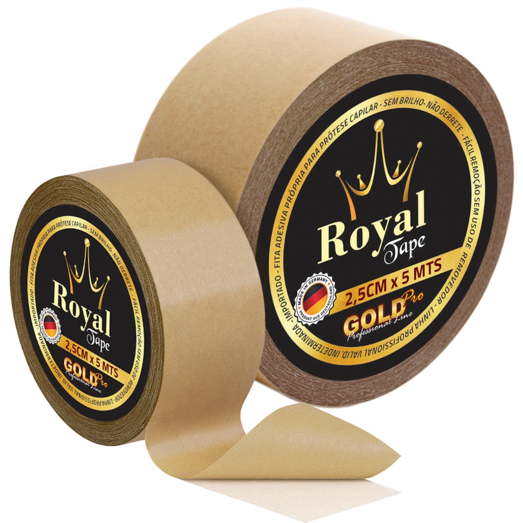 Fita Royal Tape Gold Pro 2,5cm x 5mts Protese Capilar Dupla Face Premium Peruca Prova Dagua Full Lace Front Mega Hair em Oferta na Shopee