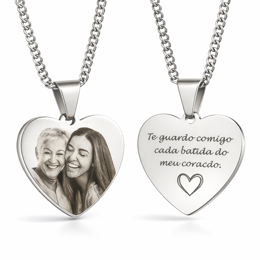 Colar Coração Personalizado com Foto Gravada em Aço Inox Amor Familia Presente Pai Mãe Lembrança em Oferta na Shopee