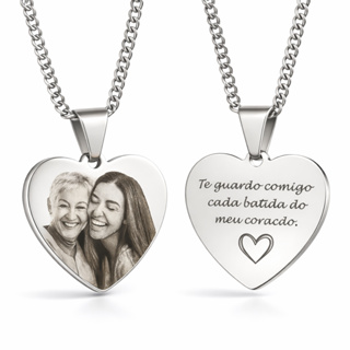 Colar Coração Personalizado com Foto Gravada em Aço Inox Amor Familia Presente Pai Mãe Lembrança em Oferta na Shopee