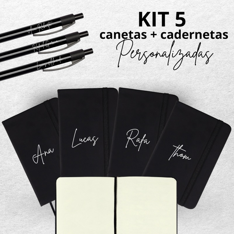 KIT 5 CANETAS + 5 CADERNETAS PERSONALIZADAS BOAS VINDAS EMPRESA,LOGO, NOME