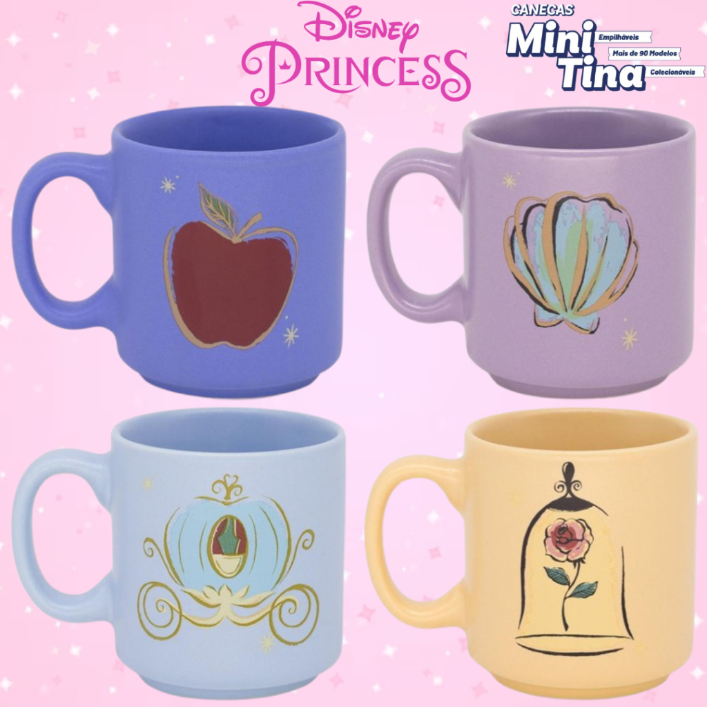Caneca Mini Tina Princesas Disney - 100ML - Branca de Neve, Ariel, Cinderela, Bela - Zona Criativa em Oferta na Shopee