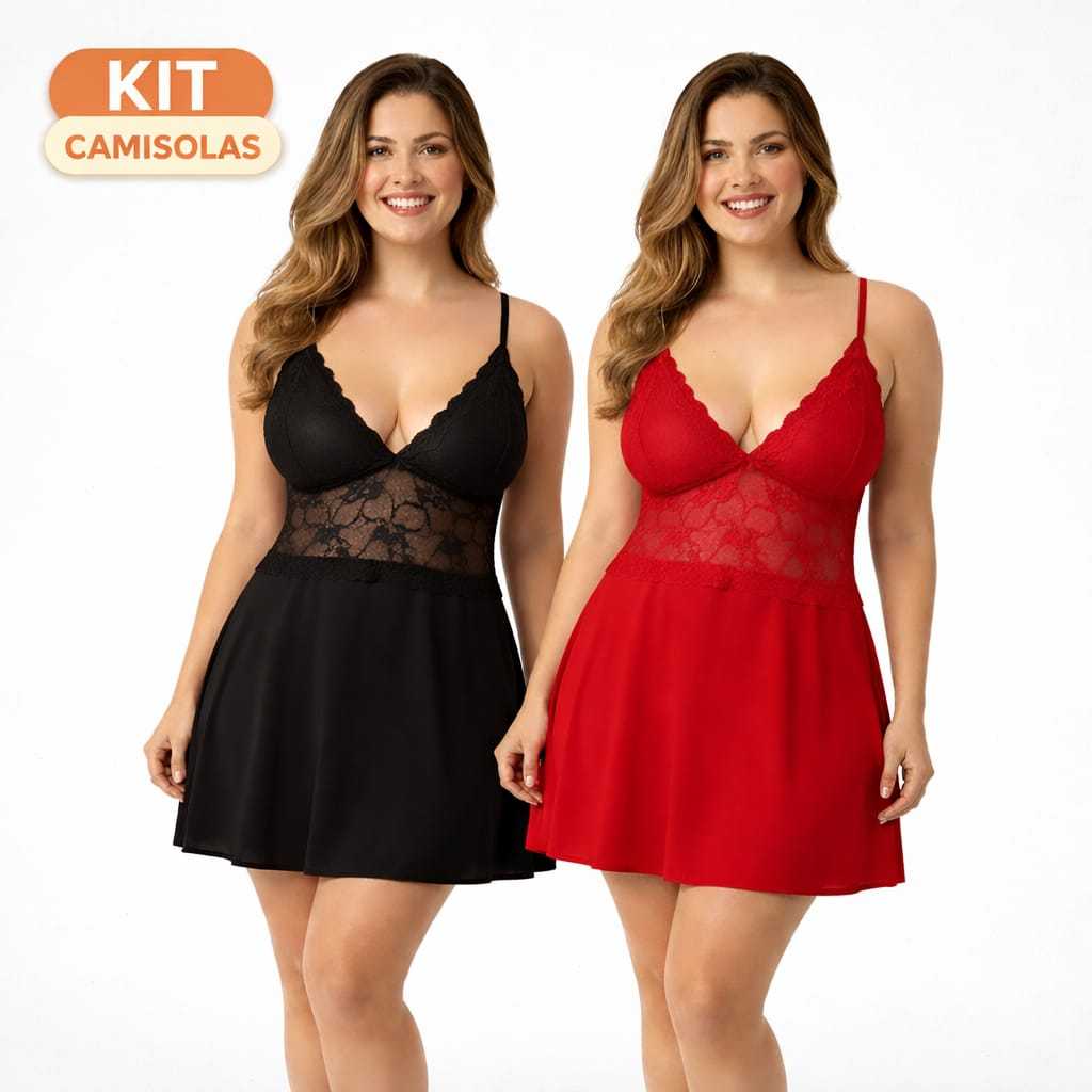 Kit 2 Camisolas Plus Size com Renda Lingerie sem Bojo em Oferta na Shopee