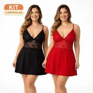 Kit 2 Camisolas Plus Size com Renda Lingerie sem Bojo em Oferta na Shopee