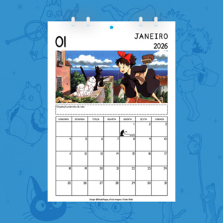 Calendário Studio Ghibli 2026 A4 parede – Totoro, Chihiro, Kiki | Presente Geek Anime em Oferta na Shopee