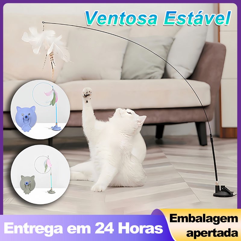 Brinquedo para gatos Cat Teaser com ventosa fixa Ventosas Com Penas E Sinos