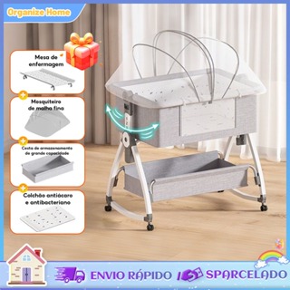 Berço De Bebê 3 Em 1 , Infantil Portátil , Cama Oscilante Elevável Com Rede Mosquiteira em Oferta na Shopee