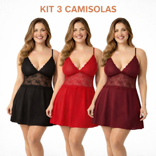 Kit 3 Camisolas Plus Size Sem Bojo Sensual em Renda Conforto em Oferta na Shopee