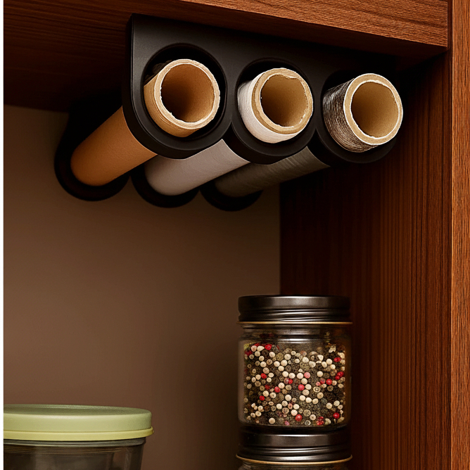 Organizador de Armário Suspenso 3 em 1 - Suporte para Rolo de Alumínio e Plástico Filme - Cozinha Organizada em Oferta na Shopee