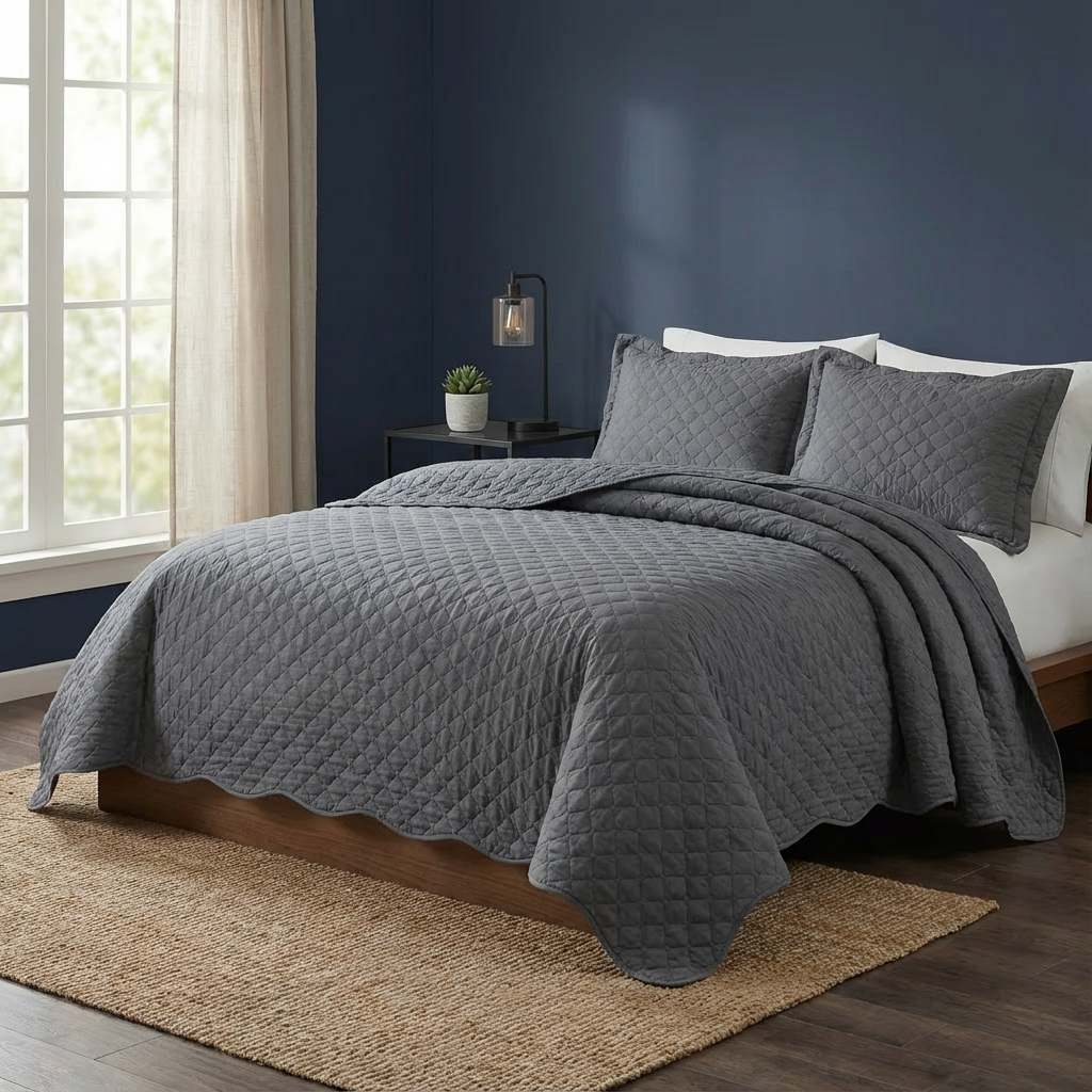 Kit Cobre Leito Colcha Queen Casal Solteiro 3 Peças Grid Porta Travesseiro Luxo