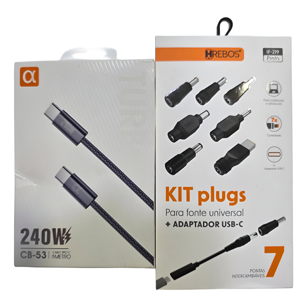 ADAPTADOR USB PARA FONTE UNIVERSAL POWERBANK NOTEBOOK ULTRABOOK 7 IN 1 Compatível com PowerBank 100W