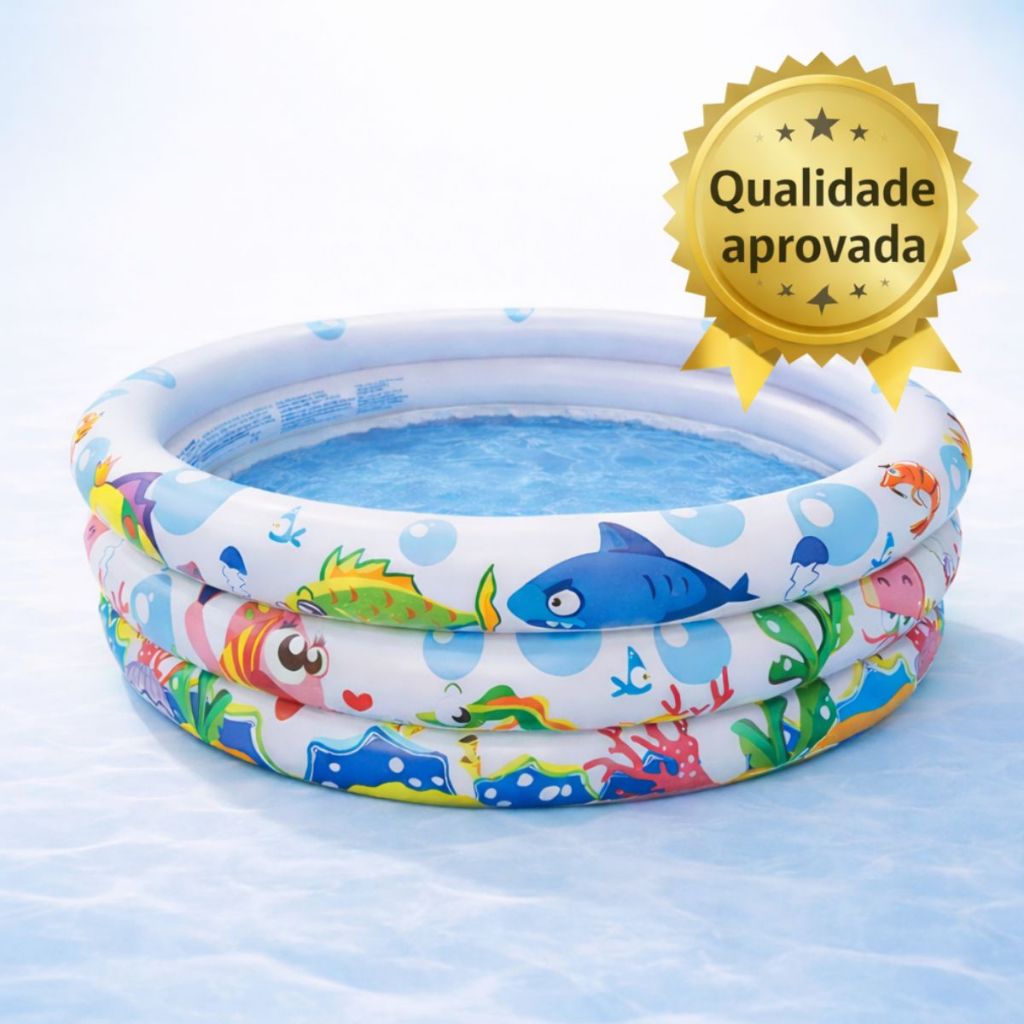 Piscina Infantil Inflável 3 Anéis com Design Colorido Fundo do Mar 180L e 100L