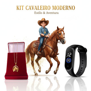 Kit Corrente  Infantil  Menino Colar Com  Pingente  Ferradura Cavalo  + Relógio Digital Led Prova Dgua