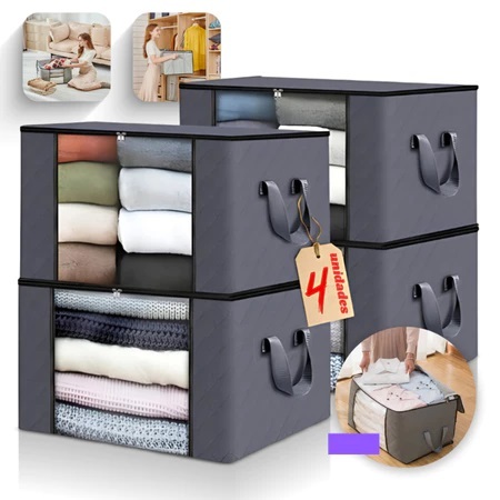 kit 4 caixas organizadoras de roupas calçados cobertas tnt com tampa ecológico multiuso