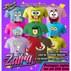 Camisetas Originais Zayra Store - Bob Esponja Parte 1 (Do Infantil 2 ao Adulto G3) 100 % Algodão Cores Vivas