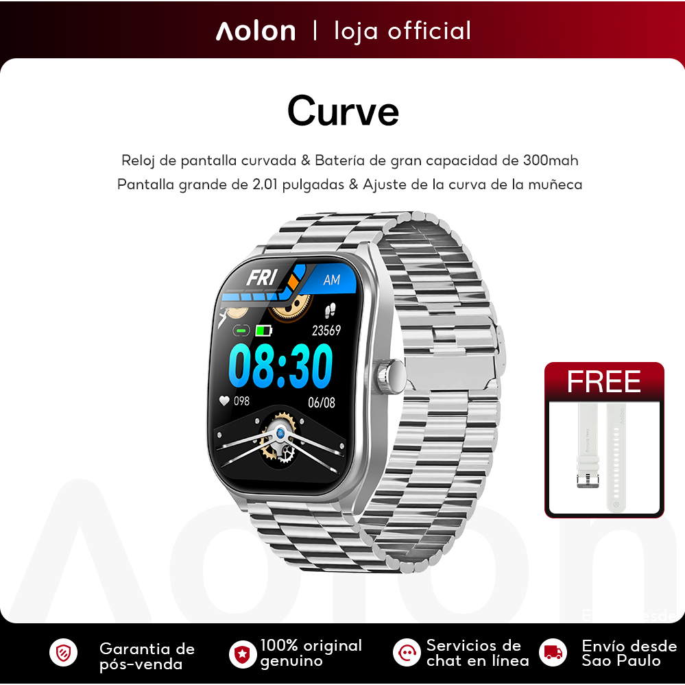 Aolon curve Relógio inteligente 2,01"  Tela HD Display 100+ Modo Esportivo IP68 À prova d'água Bluetooth SmartWatch