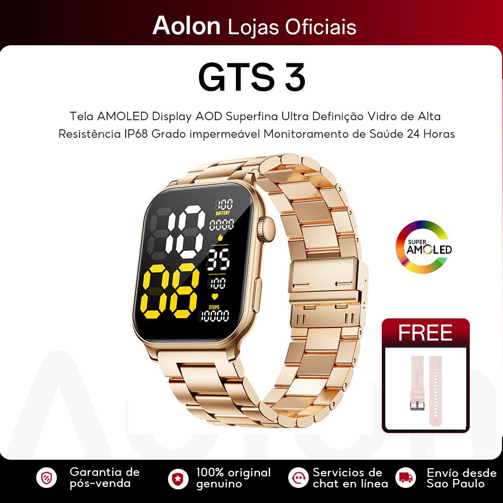 Aolon GTS3 Relogio Feminino Smartwatch Tela AMOLED Display AOD Lembrete do ciclo menstrual 300Amh longa duração Monitora
