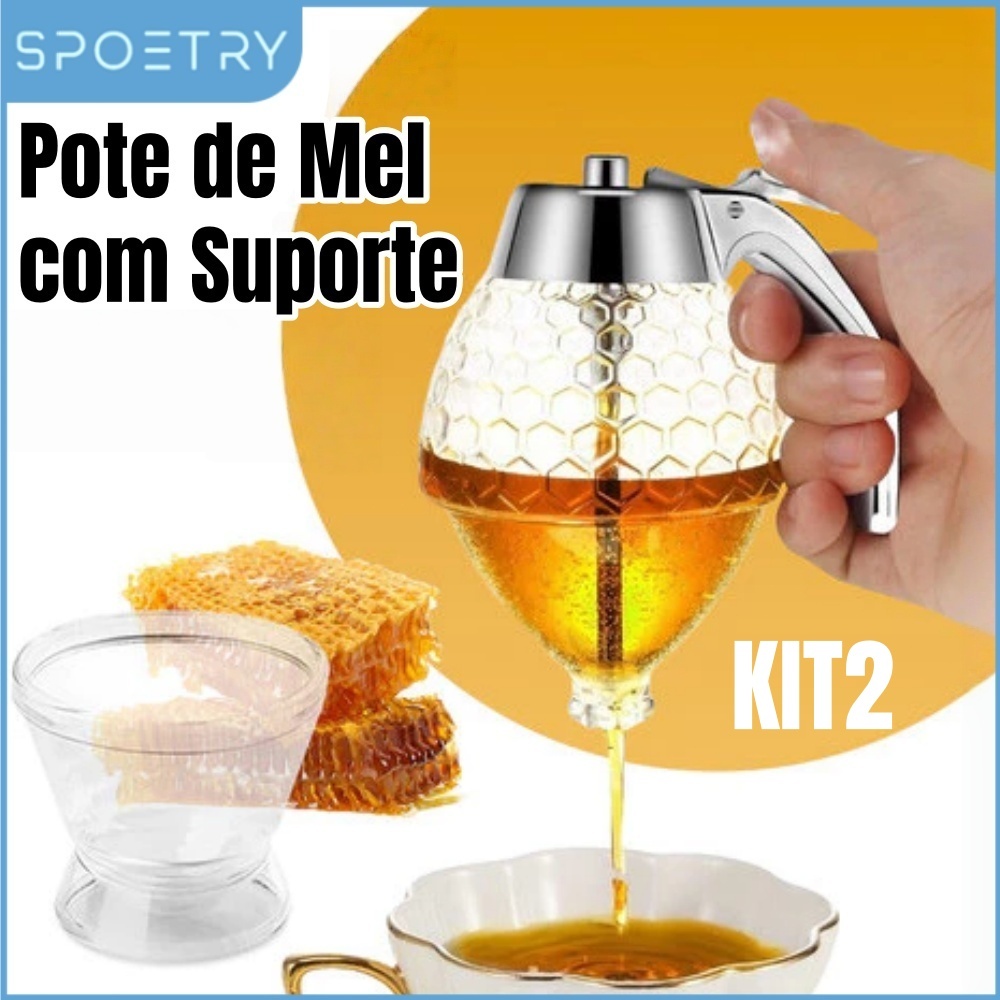 Pote de Mel com Suporte - Meleira em Acrílico em Forma de Colmeia, Dispenser que Não Pinga para Cozinha