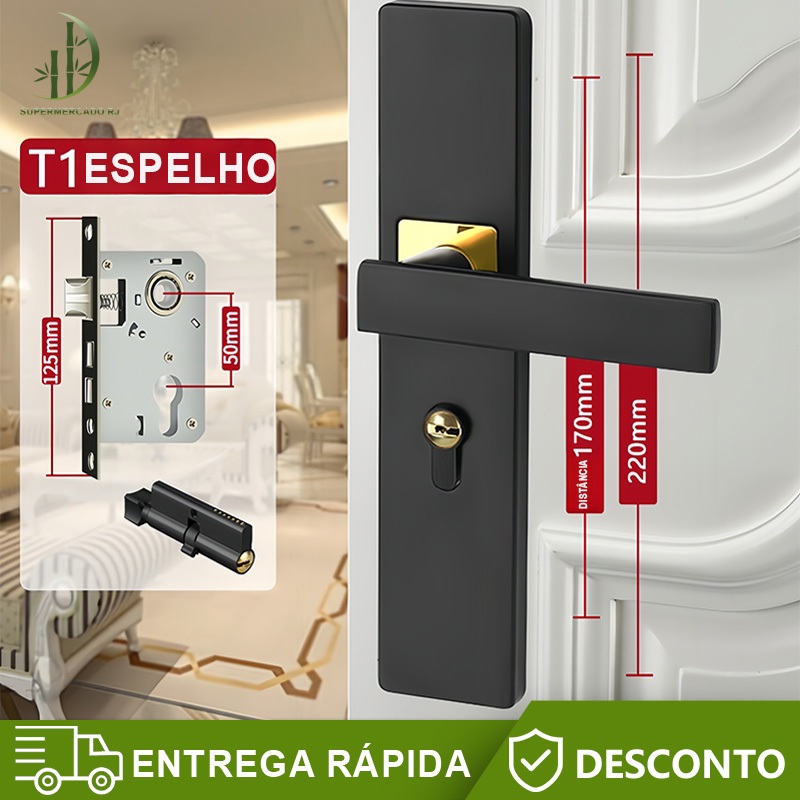 Fechadura de porta preta,Mecânica Antirroubo Com Chaves Maçaneta Entrada Para Quarto E Banheiro