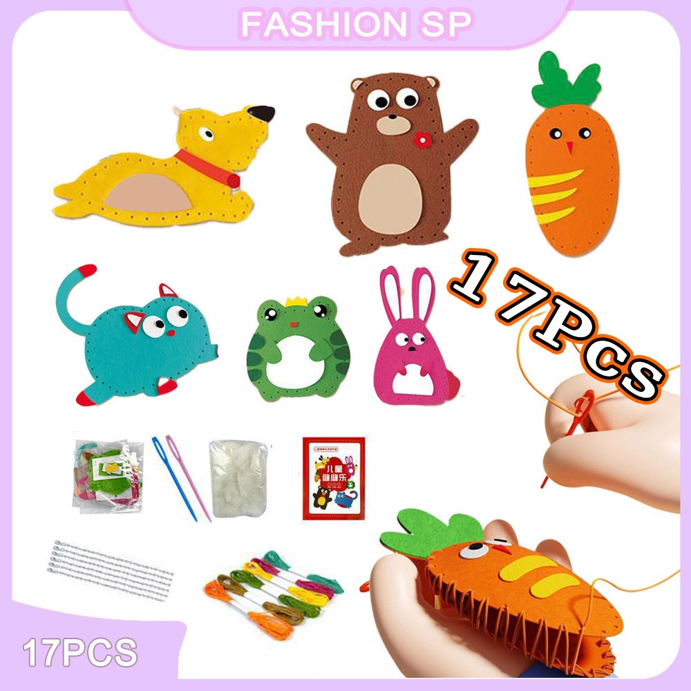Kit De Costura De 17 Peças DIY Brinquedos De Costura De Animais Para Treinamento De Habilidades Motoras Finas Feltro
