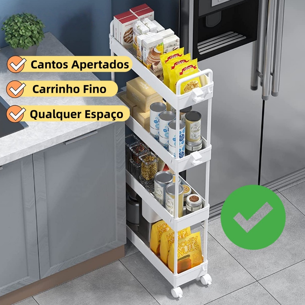 Organizador 4 Andares para Cantos Apertados: Carrinho Fino, Móvel e de Alta Capacidade que se Adapta a Qualquer Espaço em Oferta na Shopee