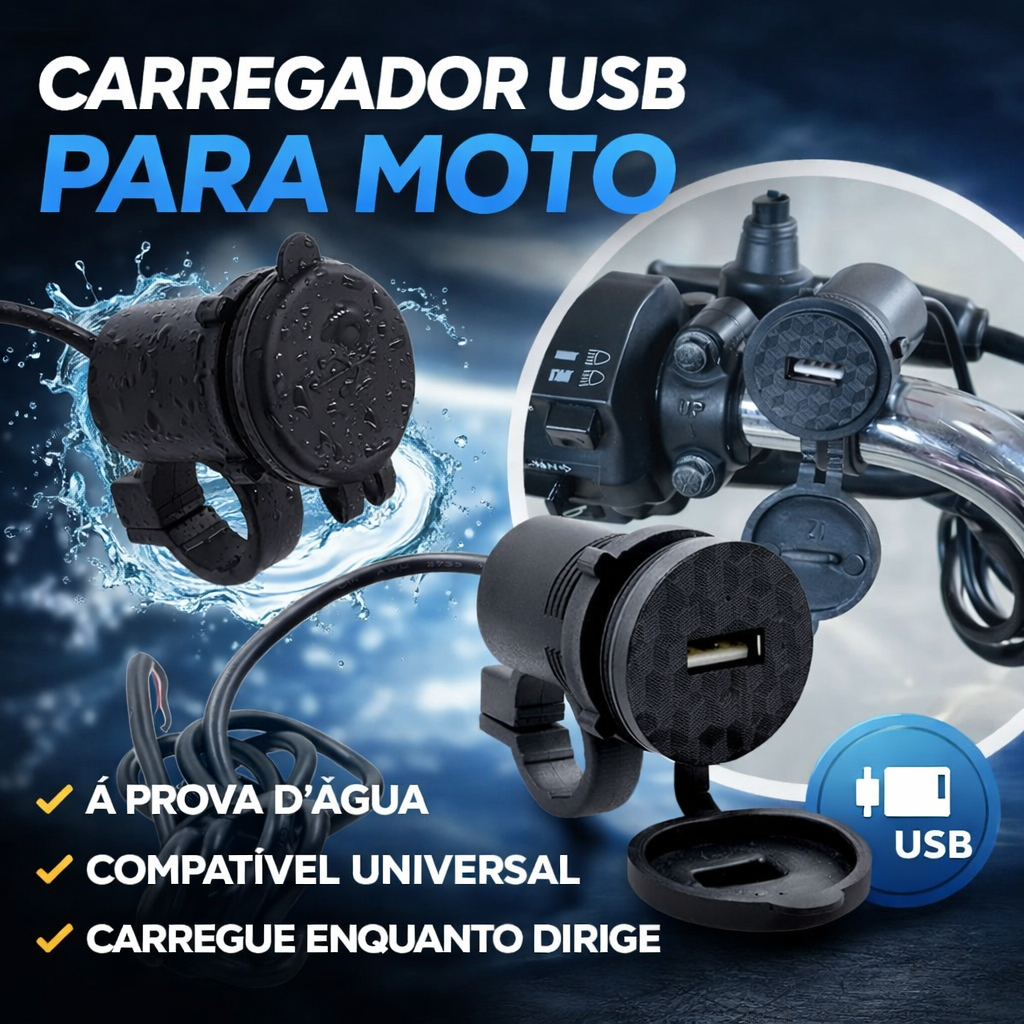 Carregador Universal Para Moto USB Tomada Celular Gps Para Motos Segurança