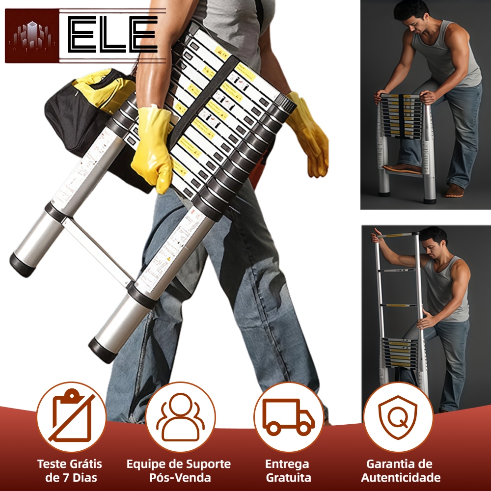Escada Telescopica Extensiva Aço Inoxidável 9 Degraus 3,5m