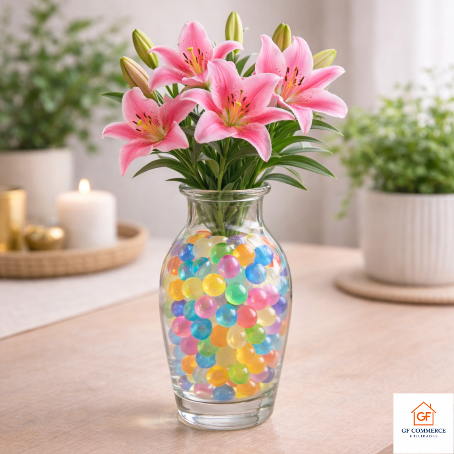 Kit Vaso de Vidro Para Planta Decoração de Mesa + Bolinha de Gel Orbeez
